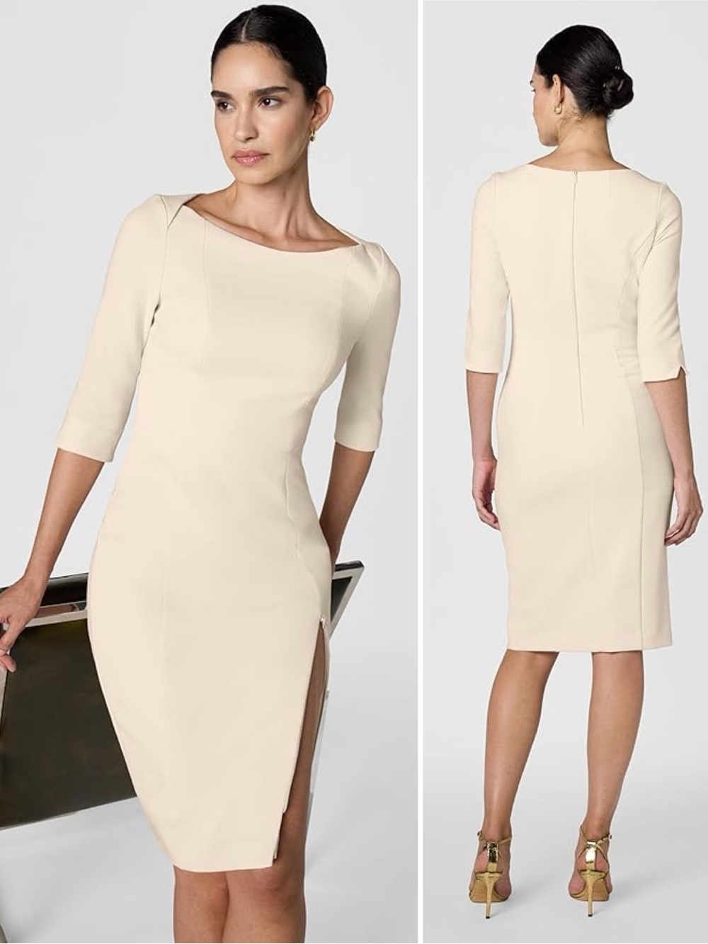 Black Halo 3/4 Sleeve Marissa Sheath Dress in Buttercream